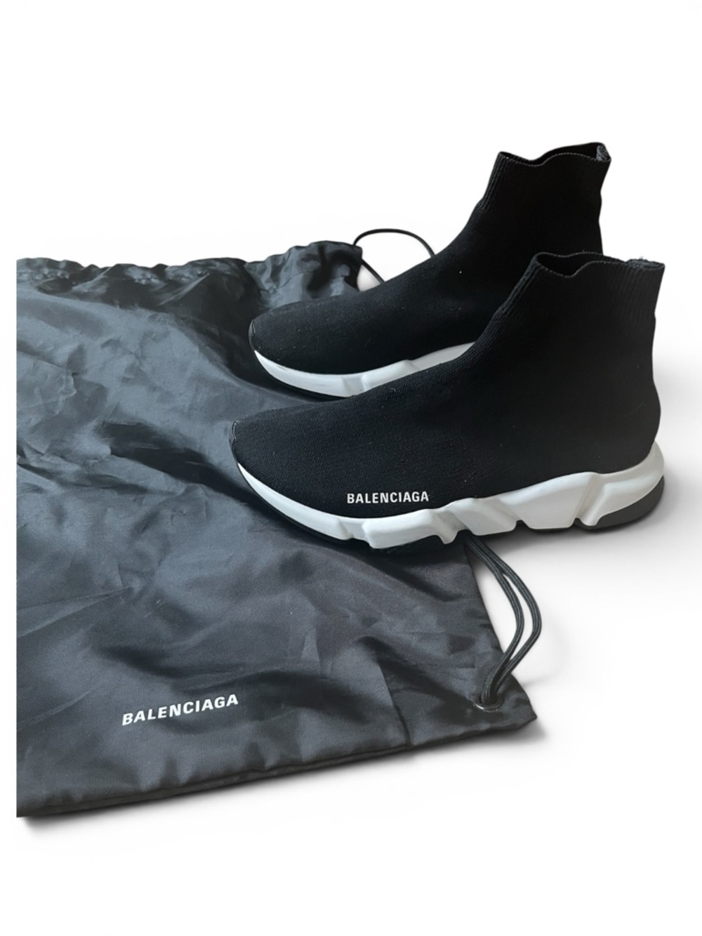 Balenciaga Black and White Sock-Style Speed Trainer Sneakers - Picture 3 of 3